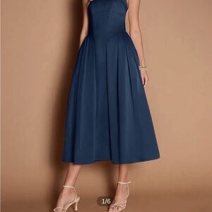 Azazie Eirly Navy Midi Dress
